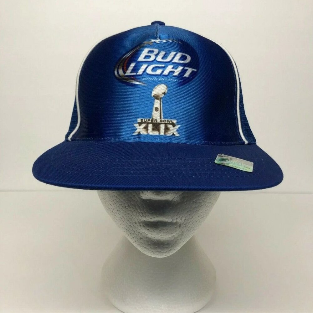 Super Bowl 49 XLIX Trucker Hat Mesh Beer Bud Light Cap K Products Snapback Blue
